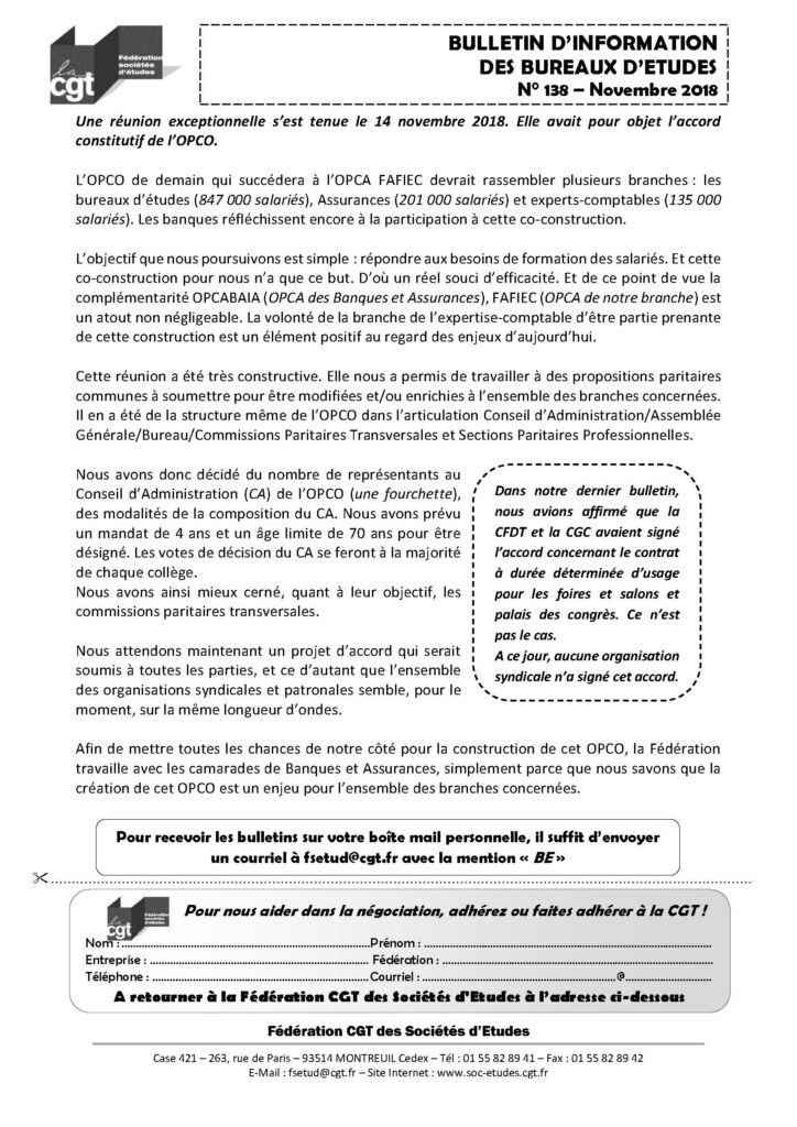 bulletin d'information des bureaux d'études n°138 - fédération cgt
