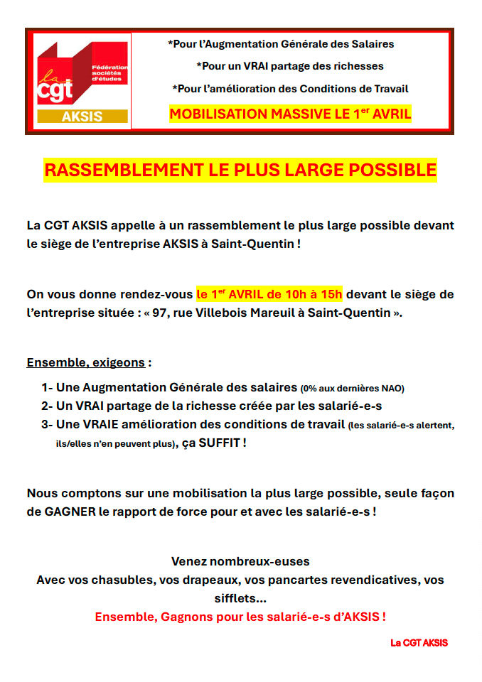 MOBILISATION MASSIVE LE 1er AVRIL RASSEMBLEMENT LE PLUS LARGE POSSIBLE 